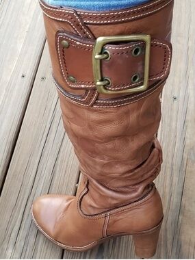 Coach Meredith Signature Soft Leather Heeled Boots Italy 7 VGUC